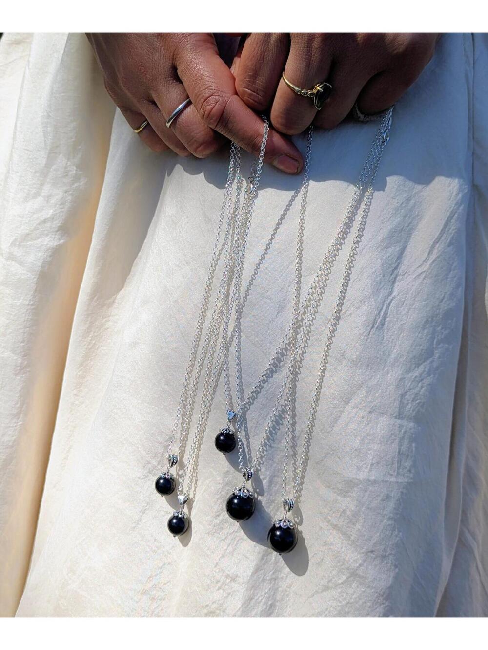 italian protective silver and obsidian charm necklace